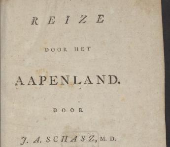 Titelpagina van J.A. Schasz M.D., Reize door het Aapenland, 1788. 