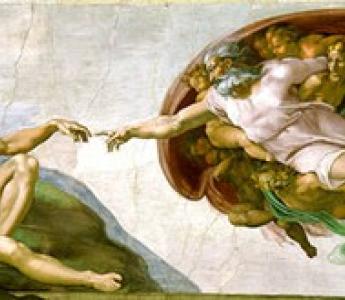Michelangelo, ‘De schepping van Adam’ (ca. 1511). Fresco Sixtijnse Kapel, Vaticaanstad. 