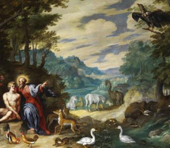 God schept Adam, schilderij van Breughel