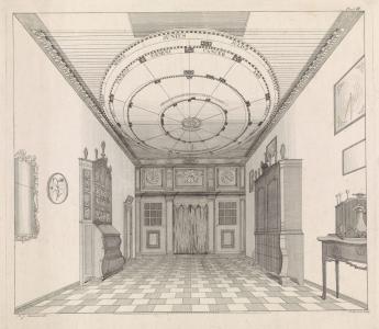 Interieur met het bewegende planetarium van Eise Eisinga in zijn huis te Franeker, Barentie Willem Dietz, naar Klaas Joh. Sannes, 1824