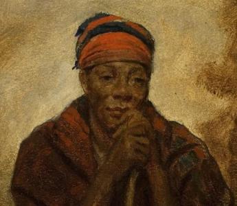 Omslag van de eerste druk van De smeekbede met het schilderij van Jonathan Eastman Johnson.