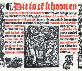 Titelpagina van 'Dit is een schoon ende suverlijc boecxken' (etc).