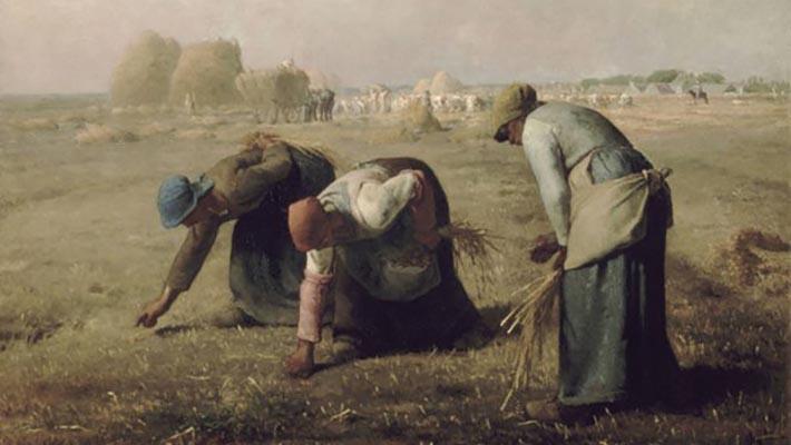 Schilderij van Jean Francois Millet, De arenleesters, 1857