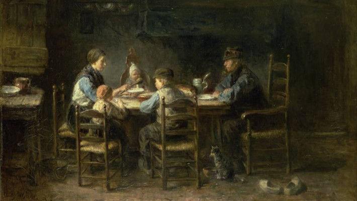 schilderij Jozef Israëls, Boerengezin aan de maaltijd, 1882