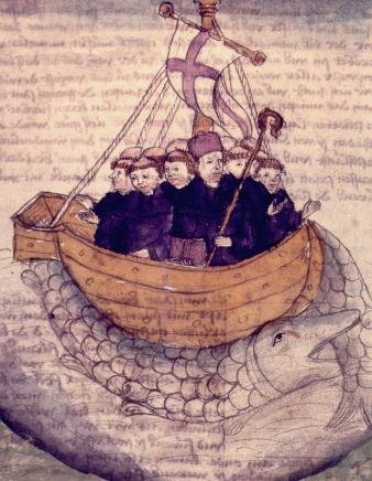 Brandaan is met zijn bootje geland op een vis. 