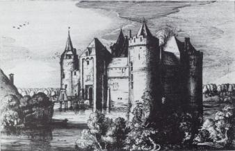   Het Muiderslot in 1617. Gravure van Claes Jansz. Visscher.  S. Groenveld, ‘Pieter Corneliszoon Hooft en de geschiedenis van zijn eigen tijd.’ In: S. Groenveld, Hooft als historieschrijver: twee studies. Weesp, 1981, p. 20