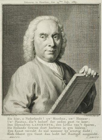 Humor! De blijspelen van Langendijk zijn nog altijd de moeite van het lezen waard - portret van Pieter Langendijk door Pronck/Houbraken.