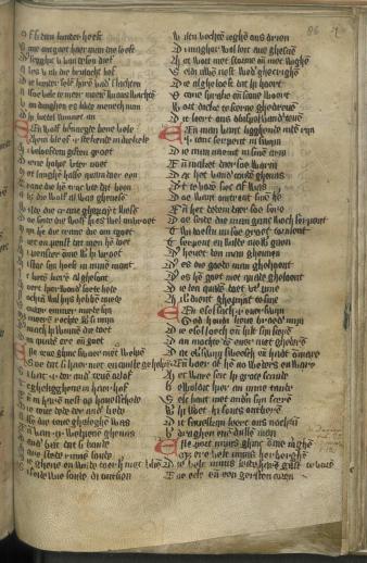 Bij fragment 8: Fabel uit Esopet, het fragment begint in de linker kolom bij de eerste rode initiaal - Leiden UB LTK 191 86r
