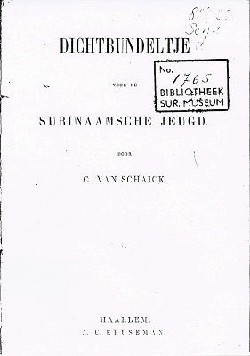 Titelpagina van 'Dichtbundeltje voor de Surinaamsche jeugd'.