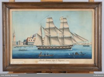 Schilderij van zeilschip Urania.  Collectie Larvik Museum, Noorwegen