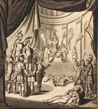 Torquatus wordt gekroond. Vooraan ligt Juliane, en aan de voet van een trap liggen de overleden Noron, Byrrhene en hun kinderen.