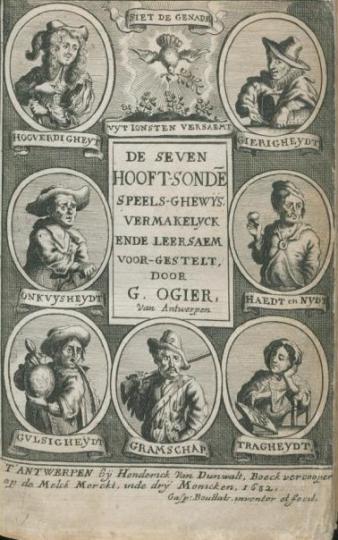 Titelpagina van 'De seven hooftsonde[n] speels-gewijs, vermakelyck ende leersaem voor-gestelt'