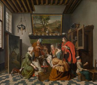 Het schilderij 'Thee-uurtje' van Jan Jozef Horemans de jongere