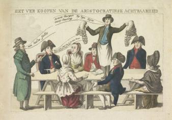 Spotprent op pruikdragers. Collectie Rijksmuseum Amsterdam, Jacob Ernst Marcus, ca. 1800.