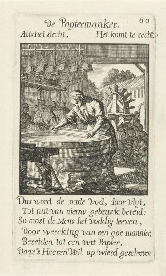 Jan en Casper Luyken, ‘De papiermaker’. In: Het menselyk bedryf. Amsterdam, 1694. 