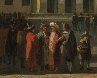 Gerrit Berckheyde, Het stadhuis op de Dam in Amsterdam, 1672 (detail)