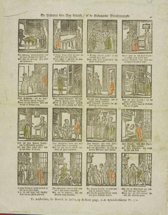 Jan Klaasz, of de gewaande dienstmaagd, op een centsprent van ca. 1817